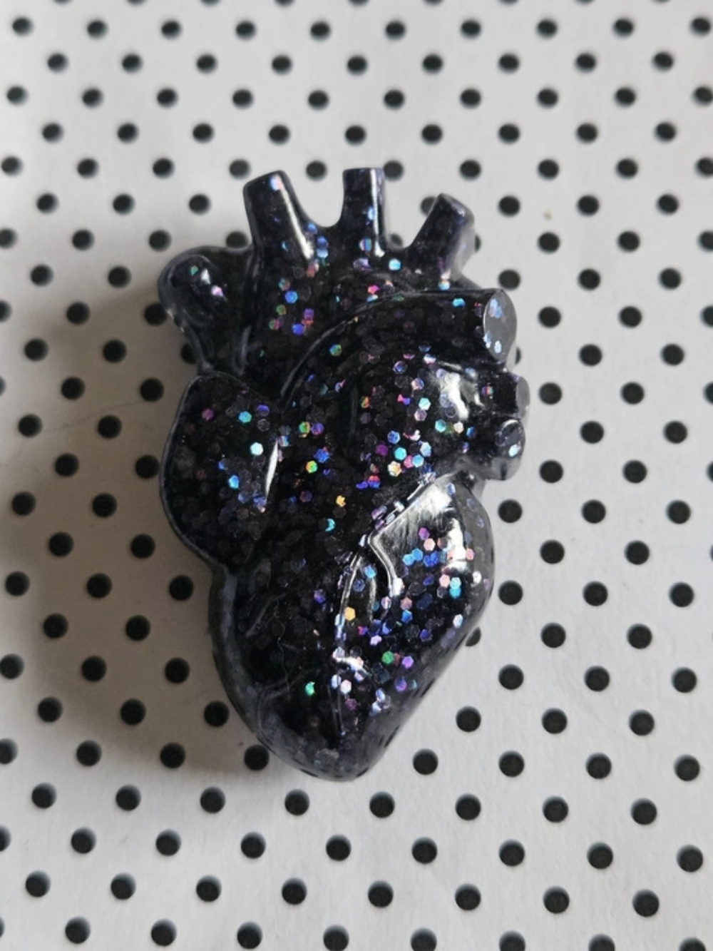 Black Rainbow Glitter Anatomical Heart Magnet